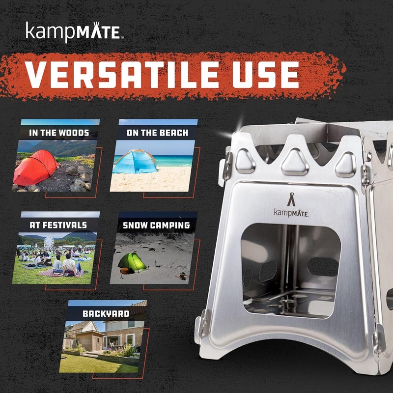 kampMATE Portable Camping Stove Wood, Wood Stove Camping, Outdoor Compact Campfire, Survival Cooking Gear, Backpacking Stoves, Emergency Backpack Stoves, Hiking Burner, Foldable with Nylon Case - Image 3